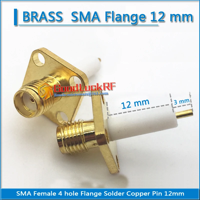 

1X Pcs High-quality SMA Female plug With 4 Hole Flange Chassis Panel Mount deck Solder Copper Pin 3mm PTFE 12mm Brass