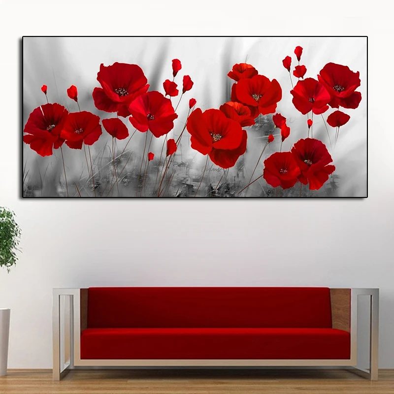 Плакат и принты с изображением красных Маков современные растения Картина на