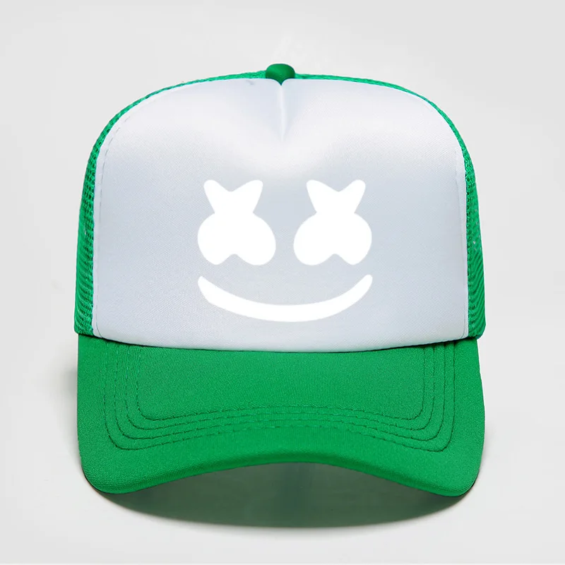 Хлопковые сахарные шляпы Marshmello с принтом лица смешной улыбающийся Dj лето осень бейсбольная шляпа папа женщины Кепка мужчины casquette - Цвет: green