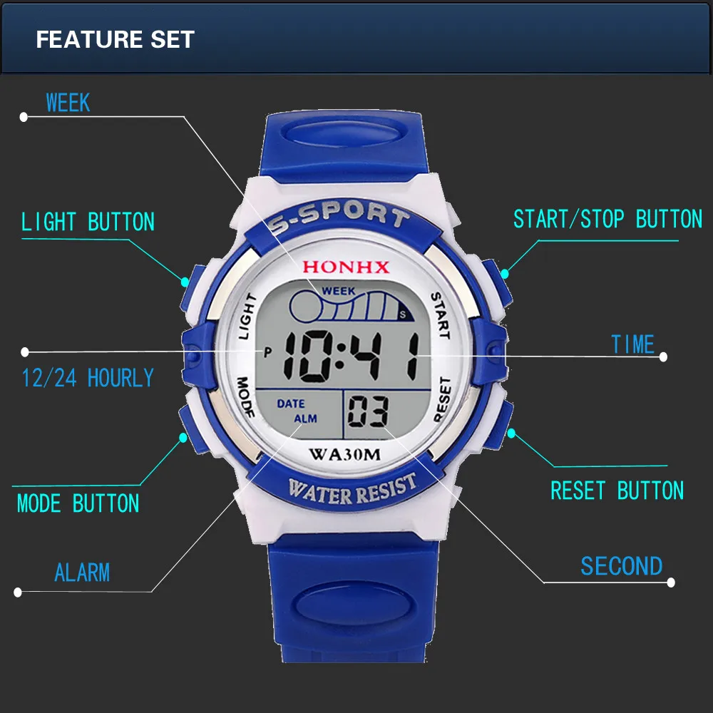 

Watch Waterproof Children Boys Digital Led Sports Watch Kids Alarm Date Watch Gift New Casual Electronic Simplicity Round Watch