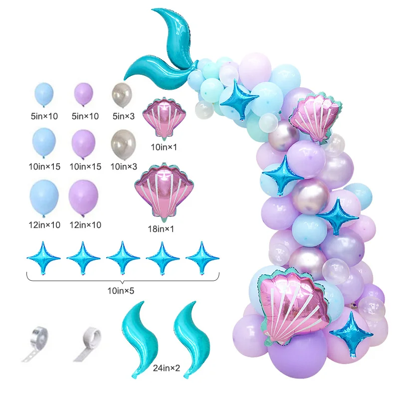 

87PCS Mermaid Balloon Garland Kit Mermaid Tail Arch Party Supplies Confetti Balloons for Little Mermaid Birthday Party Decors