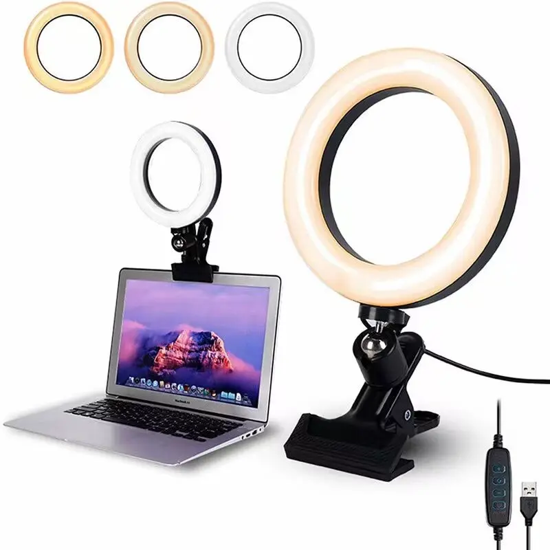 

Tube LED Video Ring Light Selfie Halo Clip 16CM Ring Bracket Lamp with Desktop Holder for TikTok Youtube Live Photography