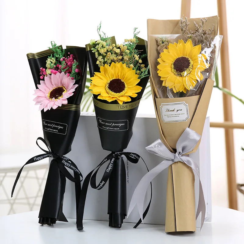 

Dried Flower Gypsophila Plants Soap Flower SunFlower Bouquet for Valentine's Day Mother's Day Gift Wedding Decoration