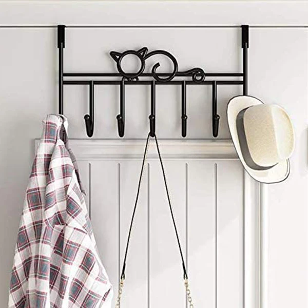 

Hanger Rack over the Door,Hook,Decorative Metal Door Hanger Holder for Coats, Clothes, Hats (Cute Cat,Set of 2)