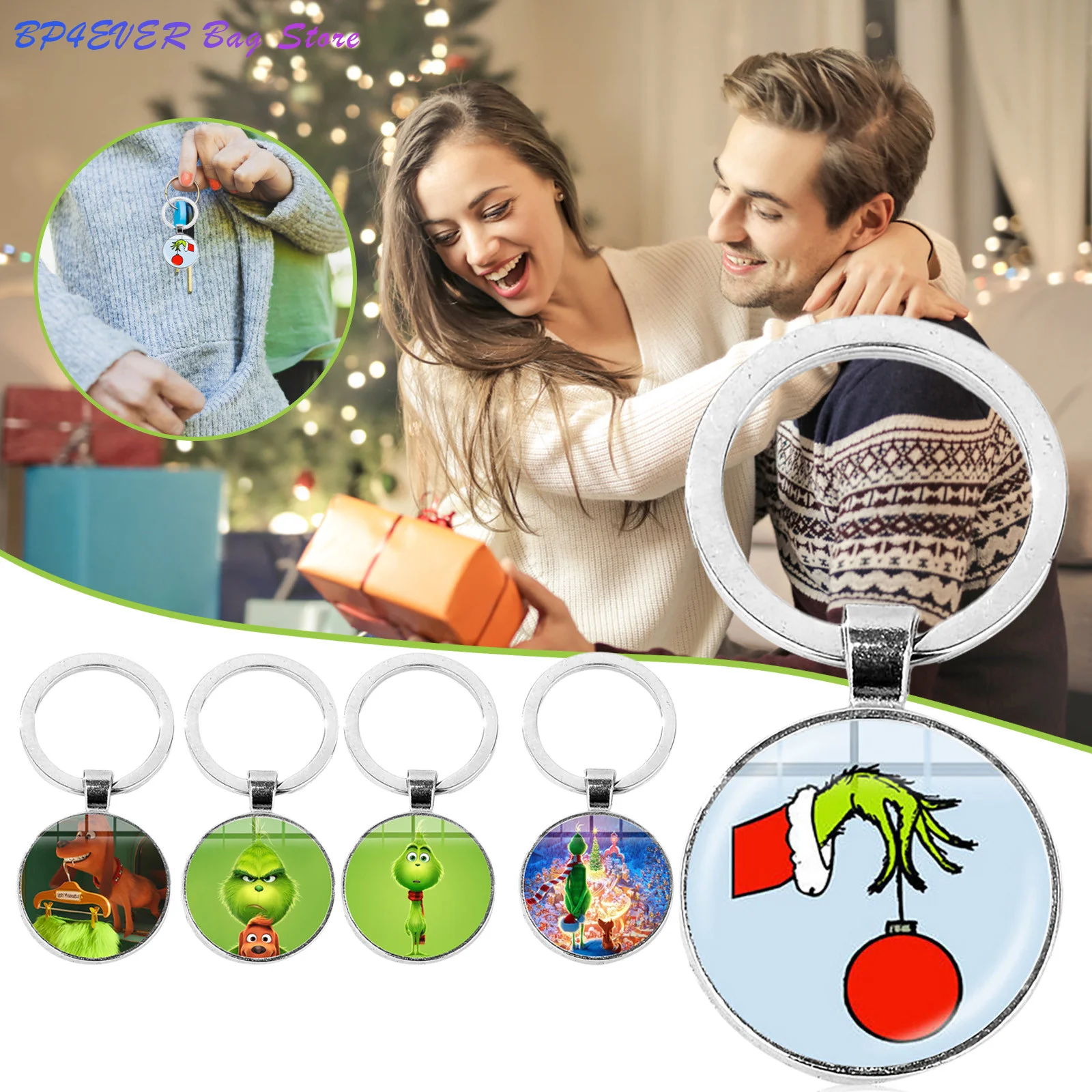 

Christmas Keychain Kawaii Grinch Xmas Gifts Lovely Cartoon Printing Key Ring Toy Holiday Elements Llavero De Navidad 2022