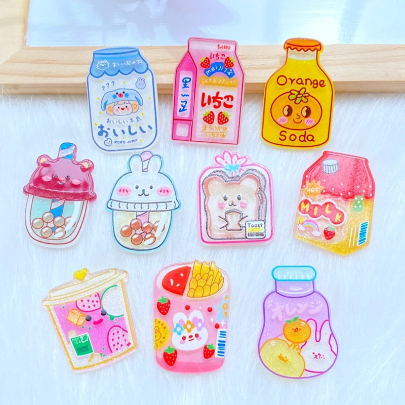 

10Pcs New Cute Cartoon Acrylic Lovely Drink Cup Flat Back Cabochons Scrapbooking DIY Jewelry Craft Decoration Accessorie Q55