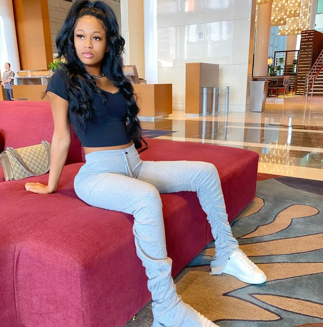 Женские спортивные штаны с рюшами повседневные брюки высокой талией и разрезом