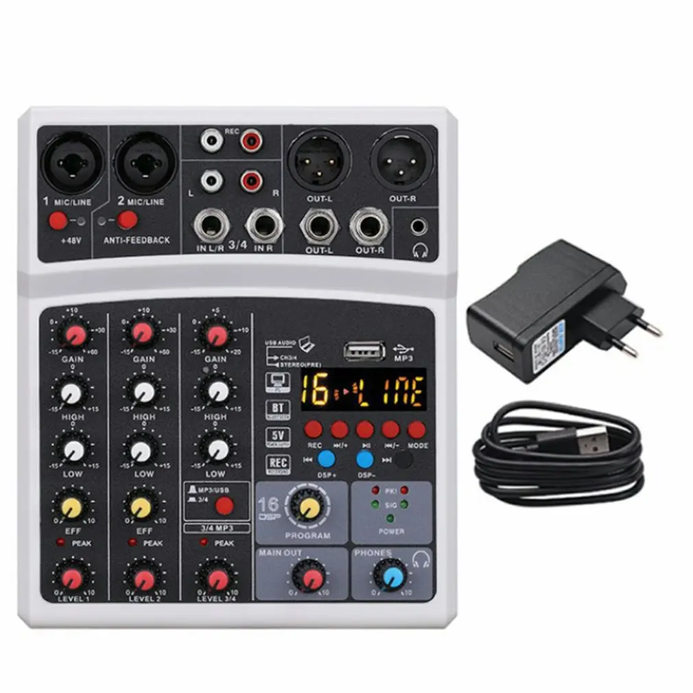 

4-канальный звуковой микшер, смешивающий DJ-консоль, USB с 48 В фантомным питанием, 16 DSP эффектов