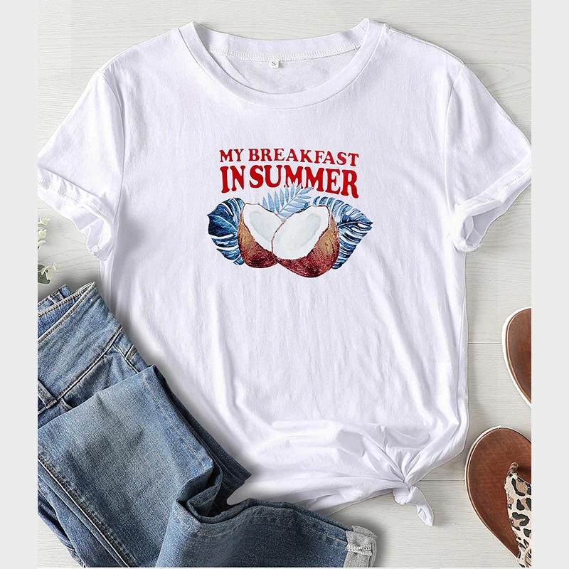 Летняя женская футболка с кокосовым принтом мой завтрак Camisas Mujer графические