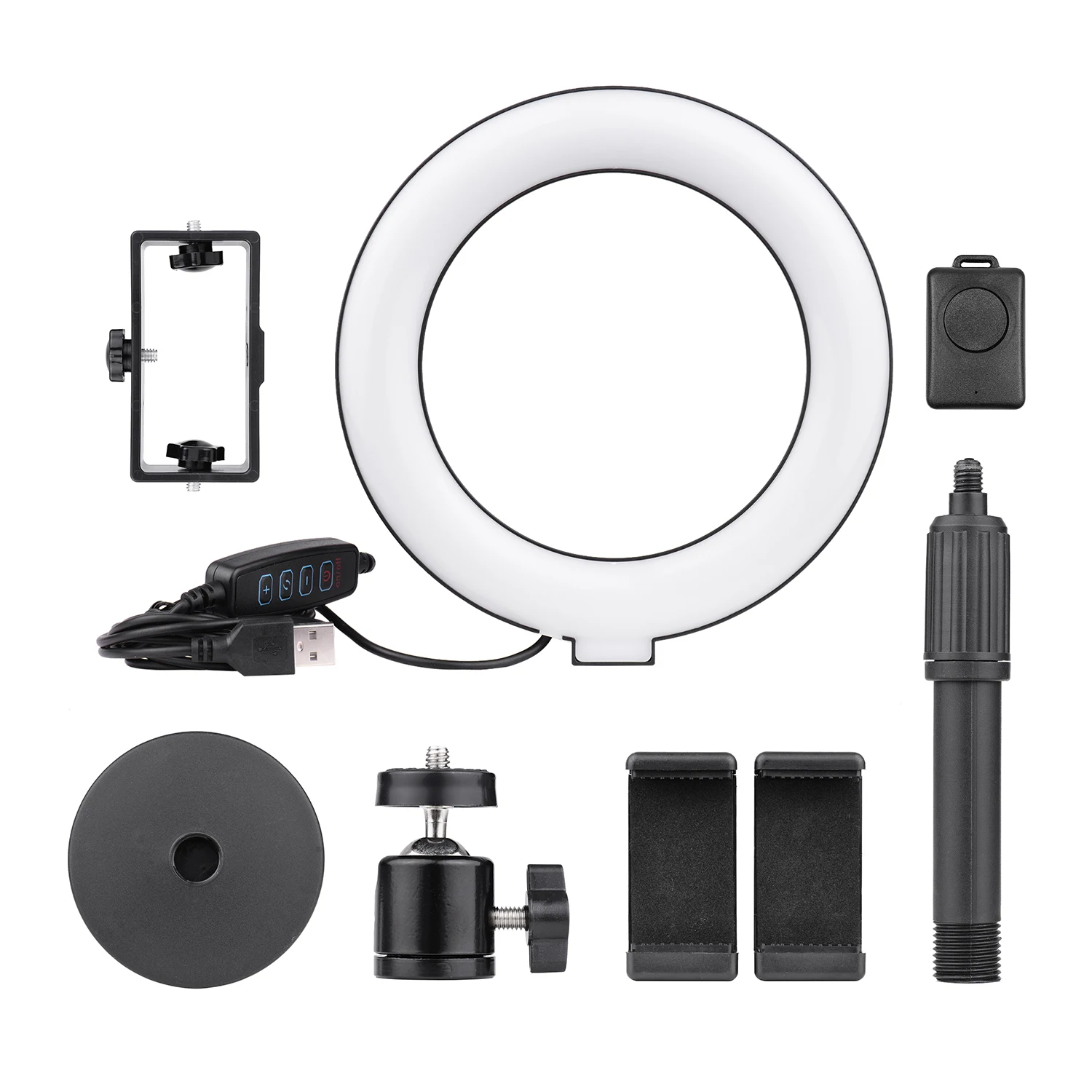 

6.5" 16cm Video LED Ring Light 3200-5600K 3 Colors 10-level Dimmable with Table Stand Ball Head Dual Phone Holder Remote Shutter