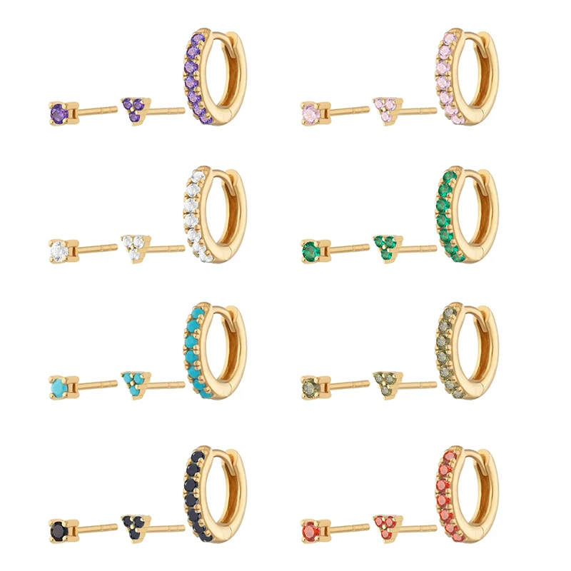 

MC 925 Sterling Silver Earrings 3pcs/set Women Ear Hoop with Colorful Zircon Inlay 3 in 1 Pendientes Plata 925 Fine Jewelry Gift