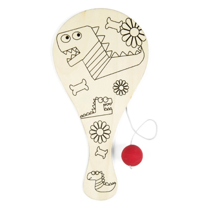 

Wooden Hand-painted Ball Racket DIY Craft Cartoon Painting Graffiti Toy for Kindergarten Kids Handicrafts