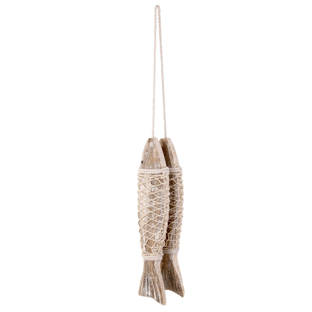 

Set of 2 Antique Wood Fish Decor Ornament Wall Hanging Wooden Fish Decorations
