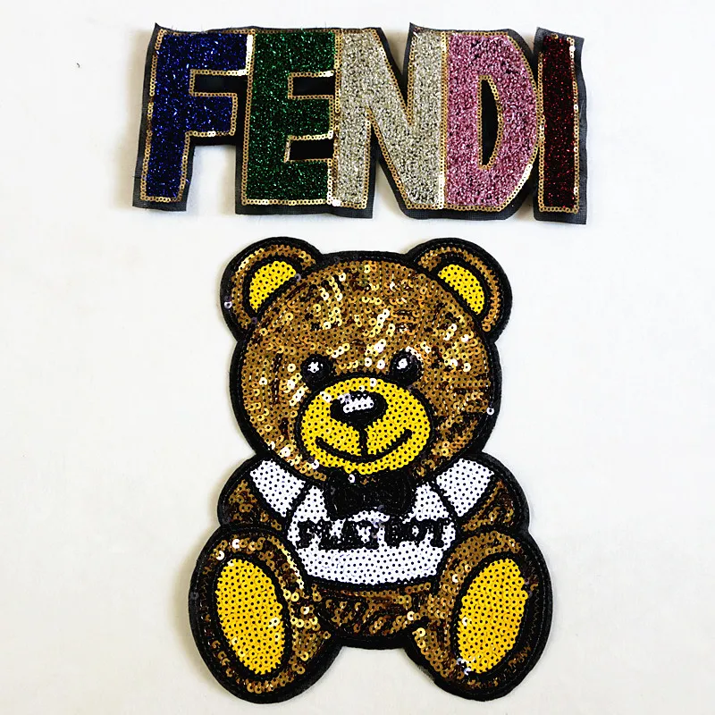Логотип медведя блестки нашивки СТИЛЬНЫЙ Медведь и английские буквы аппликация