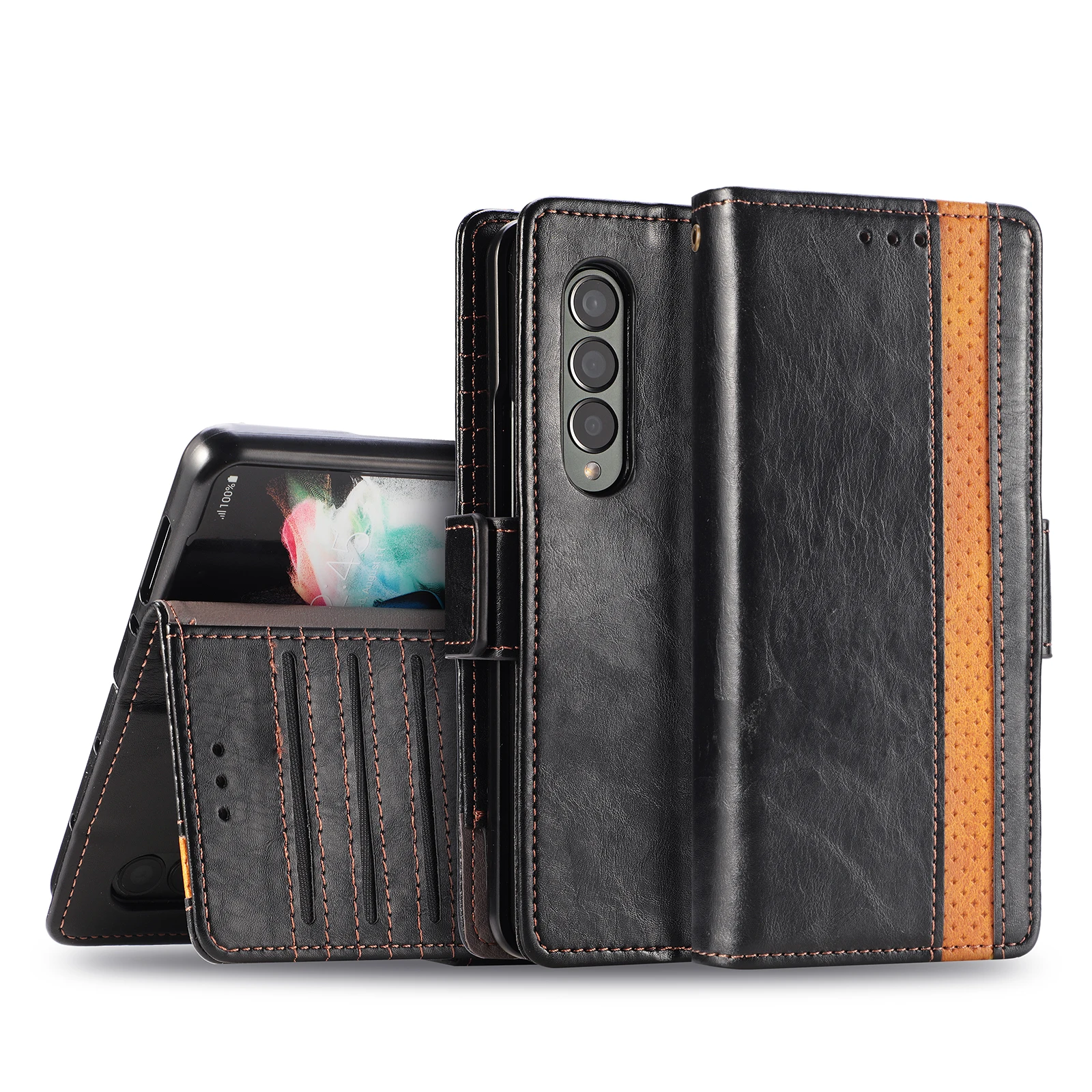 Leather Phone Case For Samsung Galaxy Z Fold 3 5G Wallet Flip Kickstand Card Slot Holder Cover for Samsung Z Fold3 Cases Funda