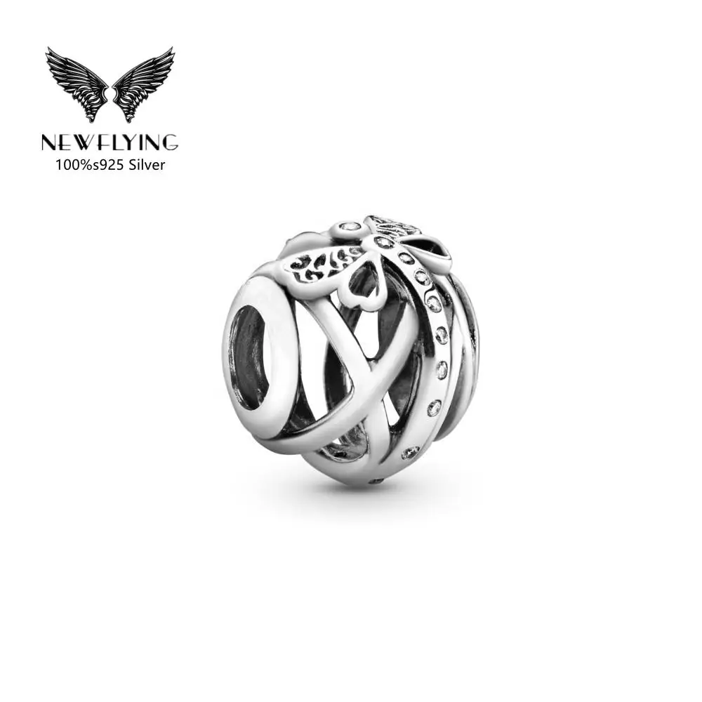 

925 Sterling Silver Openwork Dragonfly Charm Clear Cubic Zirconia Designer Bracelet Making Jewelry