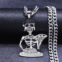 2022 punk gambling female skeleton stainless steel chain necklaces women silver color necklaces jewelry bijoux femme n806s06