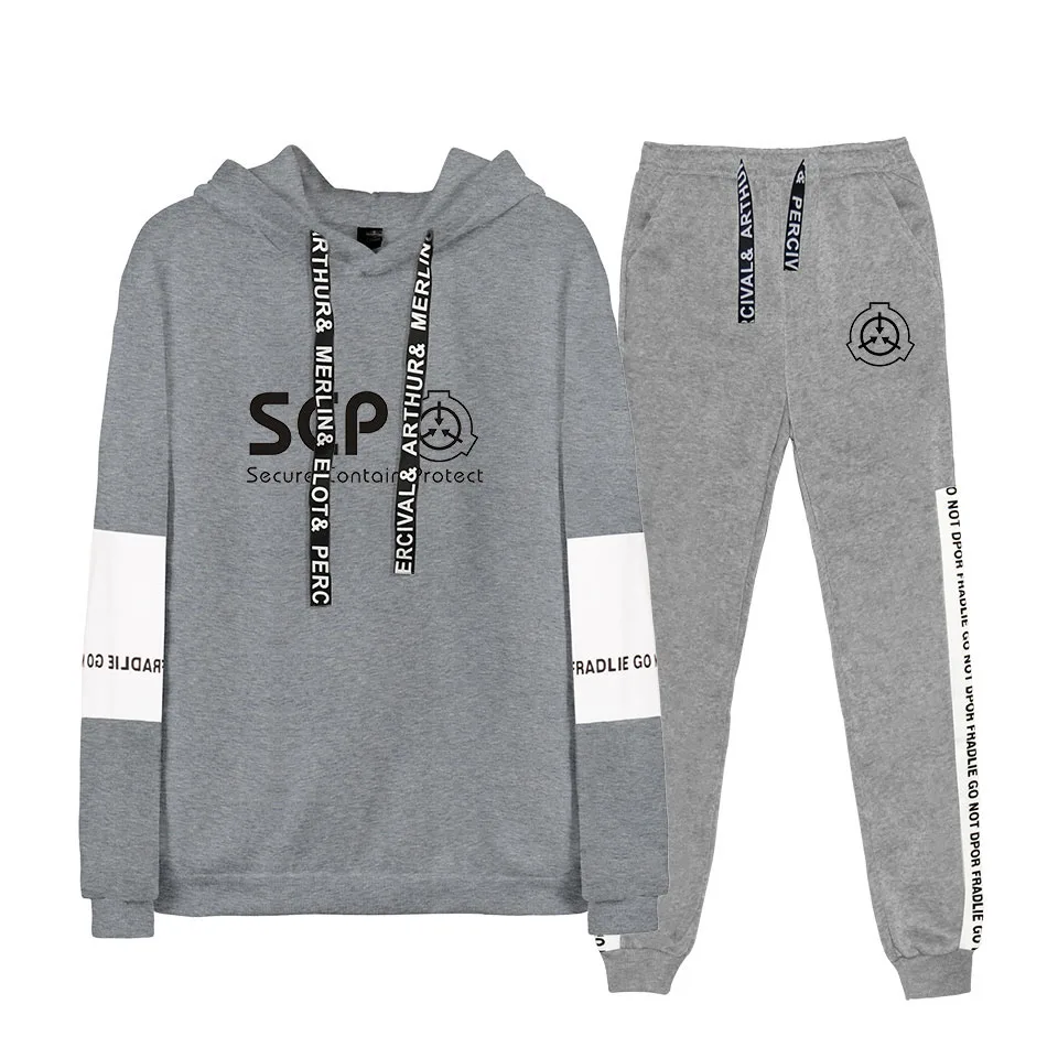 Scp Foundation белые толстовки + черные спортивные штаны Весна осень зима