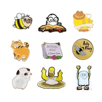 cartoon cute animals birds cats dogs bees enamel brooch round flowers books alloy badges clothes bags pins women jewelry gifts