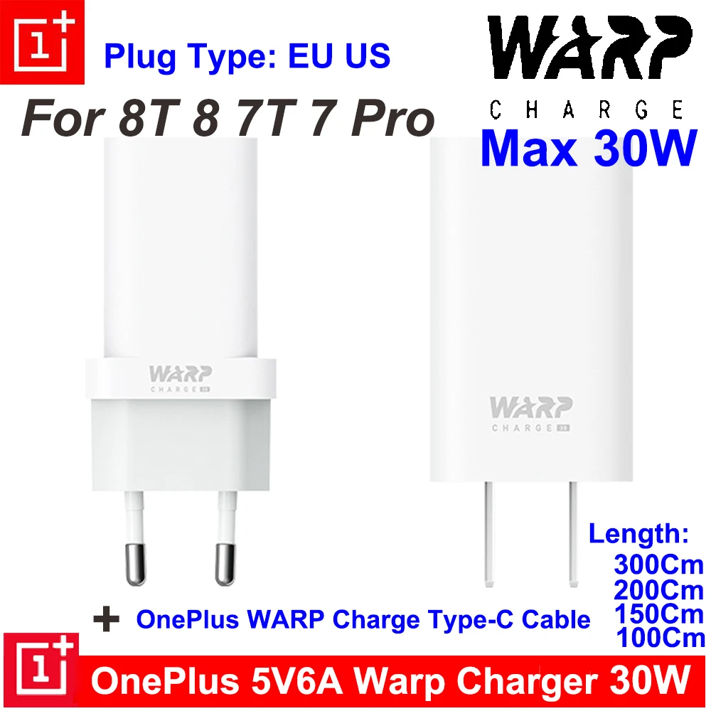 5V6A Original OnePlus Warp Charge Power 30W EU/US Adapter DASH Cable Quick For 8T 8 7T Pro 7 6T | Мобильные телефоны и