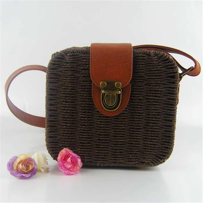 Летняя сумочка из соломы для девочек милая квадратная сумка карамельных цветов
