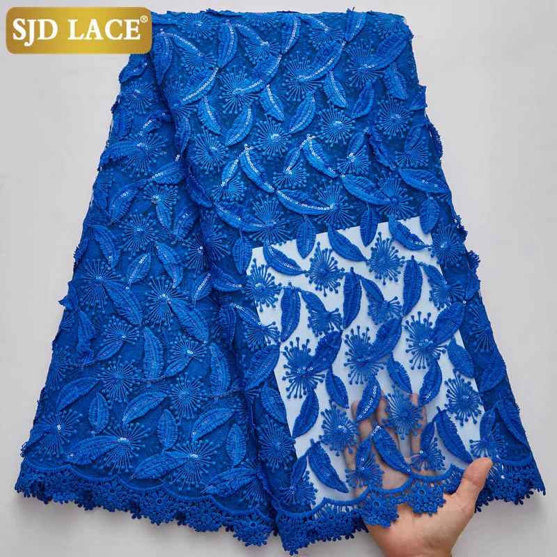 SJD Кружево чисто белое африканское кружевное полотно высокого качества 3D аппликации молочного шелка с блестками французской сетки для свадьбы A1853 on.