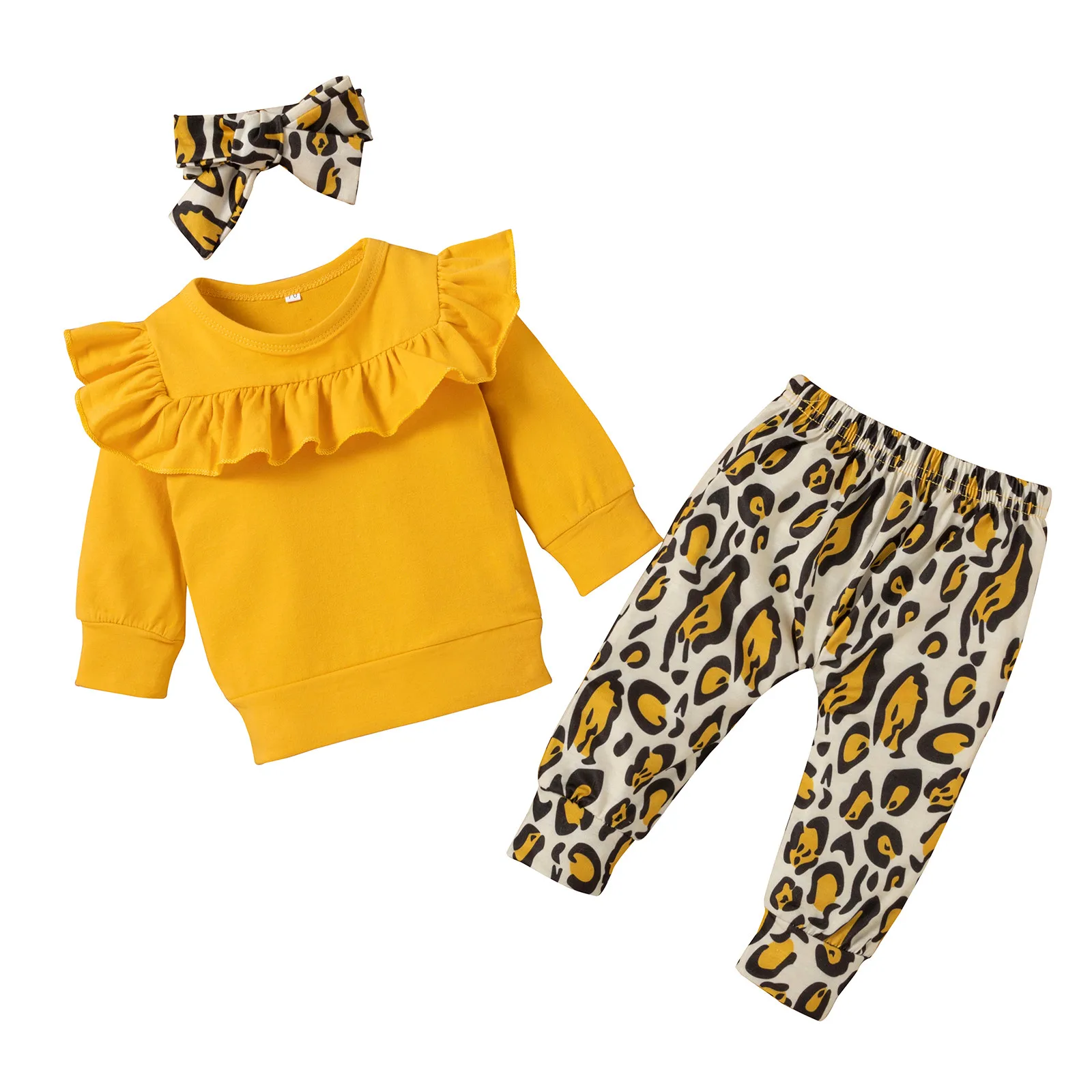 Комплект одежды для новорожденных однотонный верх и леопардовые штаны маленьких