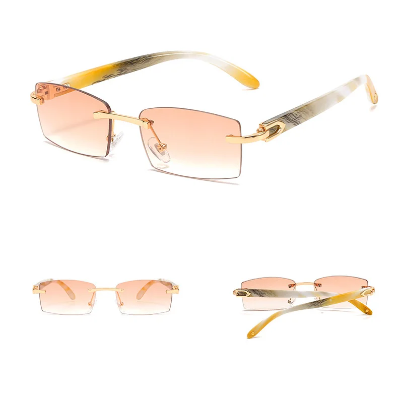 

2021 Fashion Small Rectangle Women Sunglasses Vintage Rimless Clear Ocean Gradient Sun Glasses Brand Designer Men Shades UV400