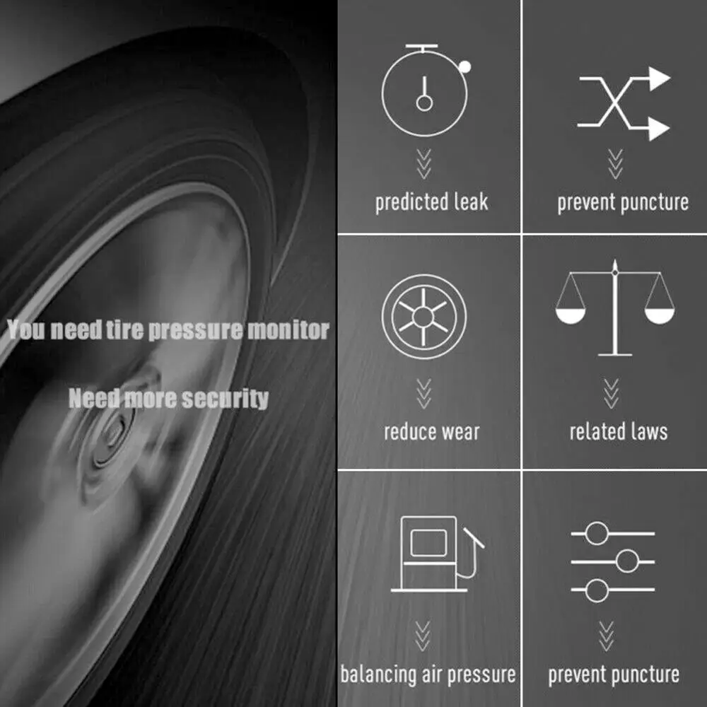 Car TPMS Wireless Tire Pressure Monitoring System Monitor LCD +4 External Sensors Kit Tyre Alarm Parts | Автомобили и мотоциклы