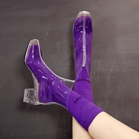 2021 new popular transparent martens womens summer thin high heel all matching chunky heel internet celebrity stockings boots