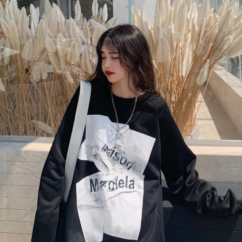 

Spring And Autumn New Hatless Sweater Female Letter Printing Oversizeins Fashion Loose Lazy Style Long-sleeved Pullover Top Qm*