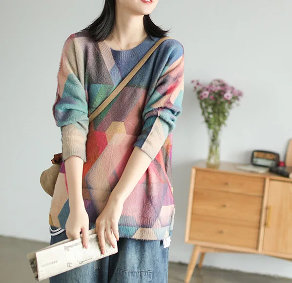 Осенний свитер женский модный Свободный вязаный пуловер 2019 Новые топы с круглым