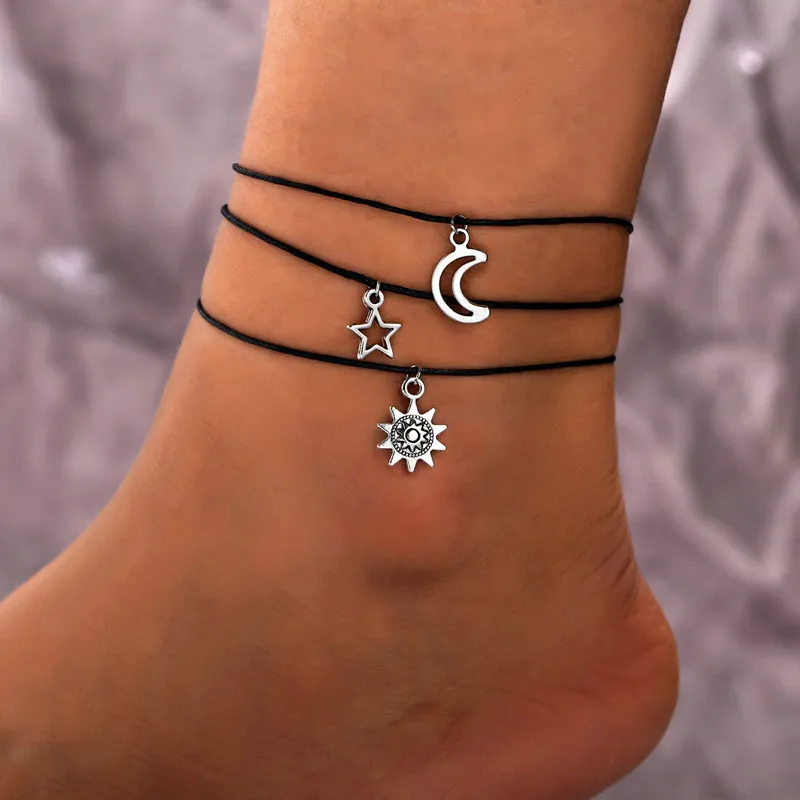 

Fashion Personality Creative Sun Moon Star Anklets Set for Women Summer Beach Anklet Chain