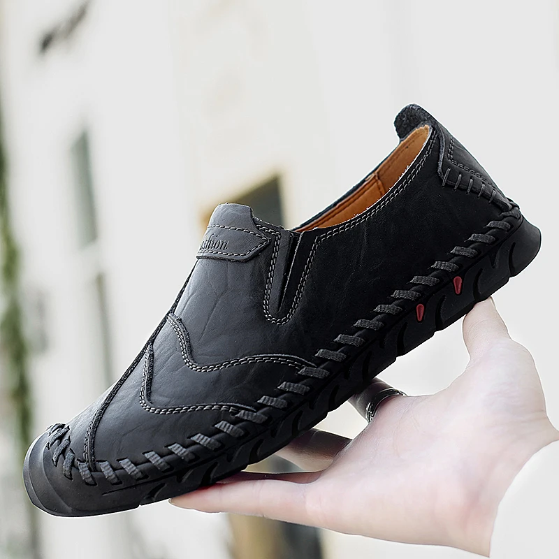 Genuine Leather Men Casual Shoes Luxury Brand 2020 Mens Loafers Moccasins Breathable Slip on Male Sneakers Plus Size 38-47 | Обувь