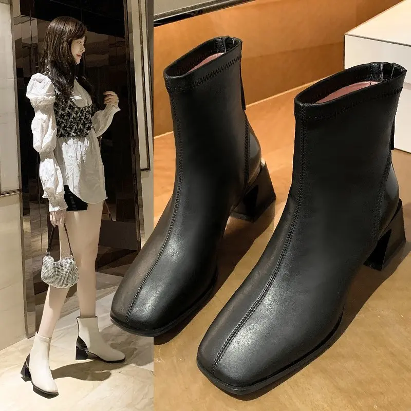 

Martin boots square heel women's boots autumn new style short boots female tide zipper boots short tube women boots X638
