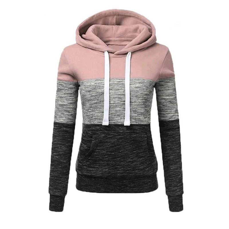 Fashion Women's Casual Hoodies 2021 Spring and Autumn Women's Cotton Three Color Stitching Hooded Sweatshirts Plus Size Tops