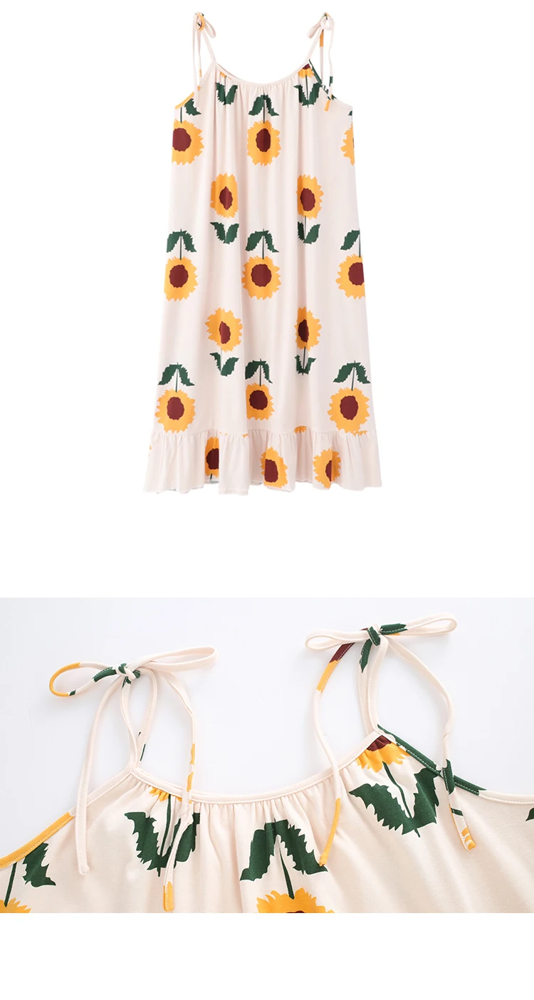 Женское хлопковое Ночное платье без рукавов BZEL ночная рубашка с цветочным