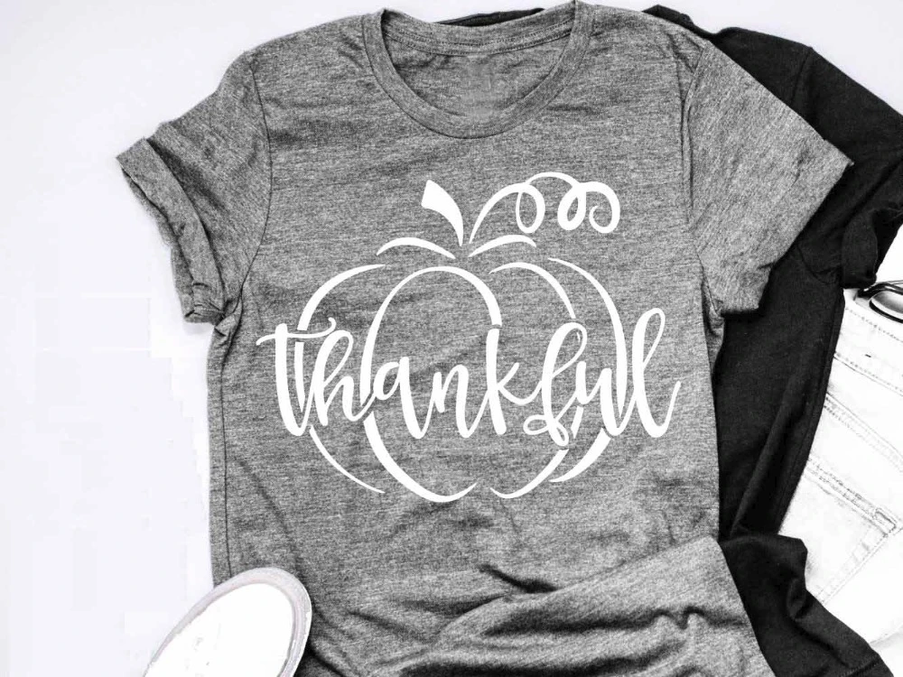 

Thankful Pumpkin Halloween Thanksgiving party gift t-shirt graphic women fashion tumblr cotton tees girl goth top shirts K781