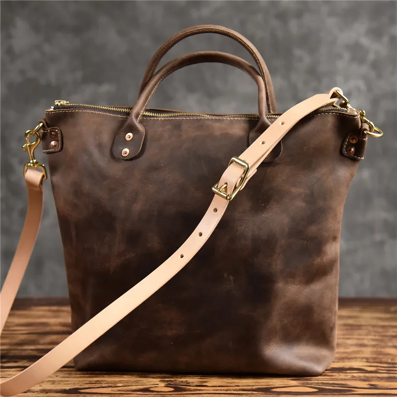 Retro fashion designer crazy horse cowhide men's portable briefcase weekend work office lawyer business shoulder messenger bag