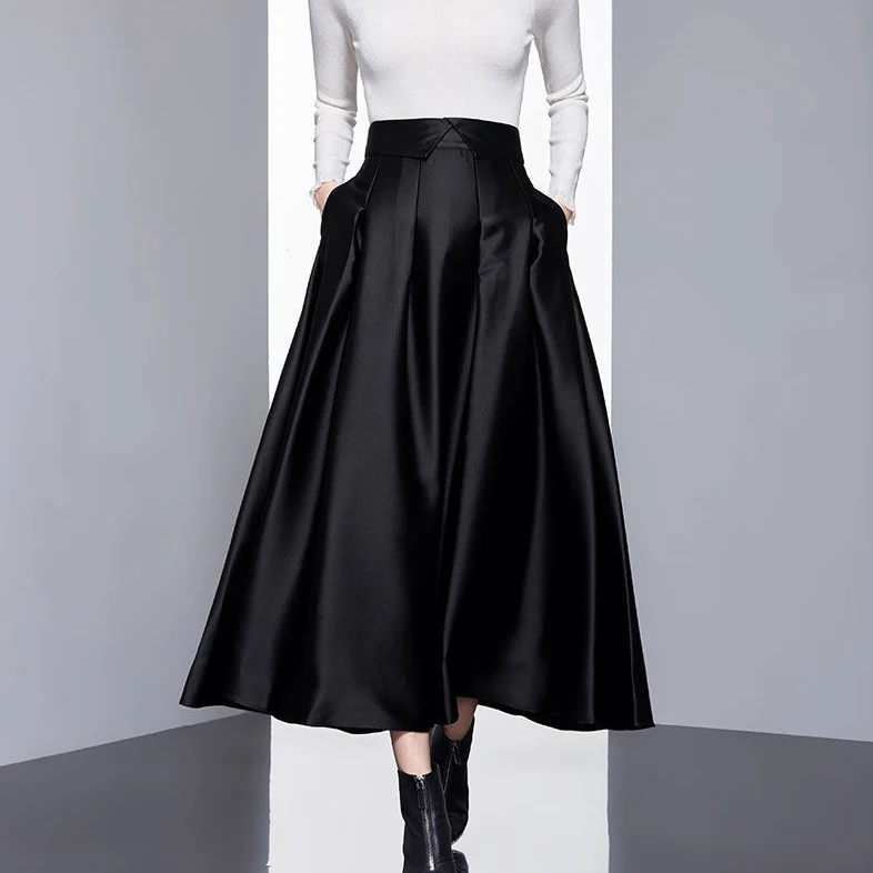 

Design a slim waist skirt for women's autumn 2021 new European and American style satin skirt with black temperament