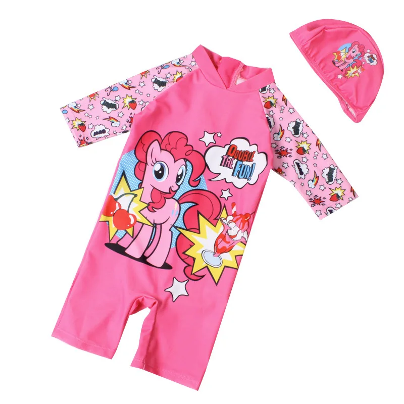 

New Korean Swimwear for girls Children one piece little pony Swimsuit children pink cartoon sunscreen beach wear bathing YZ20052