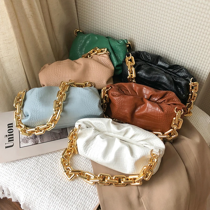 

Crocodile pattern chain cloud bag fashion design handbag and wallets 2020 new shoulder messenger bag high quality leather bags