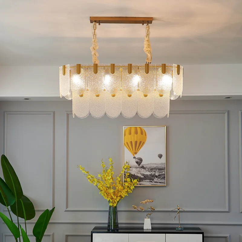 

Nordic postmodern glass chandelier simple rectangular Italian dining table living room light luxury dining room lamps