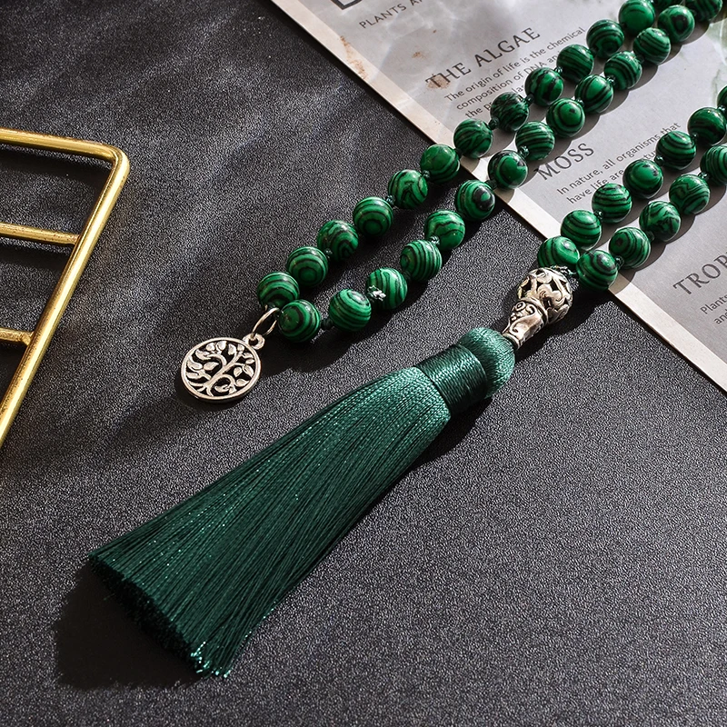 8 мм бусины из Малахита 108 Japa Mala Necklace медитация молитва йоги Четки для мужчин и