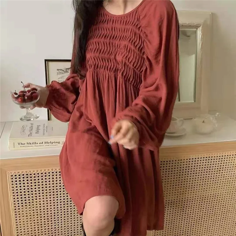 

2021 lazy style solid color fashion casual design loose dress