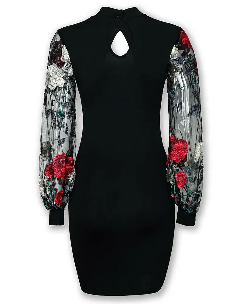 Женское Сетчатое ажурное платье с длинным рукавом цветочное кружевное лоскутное