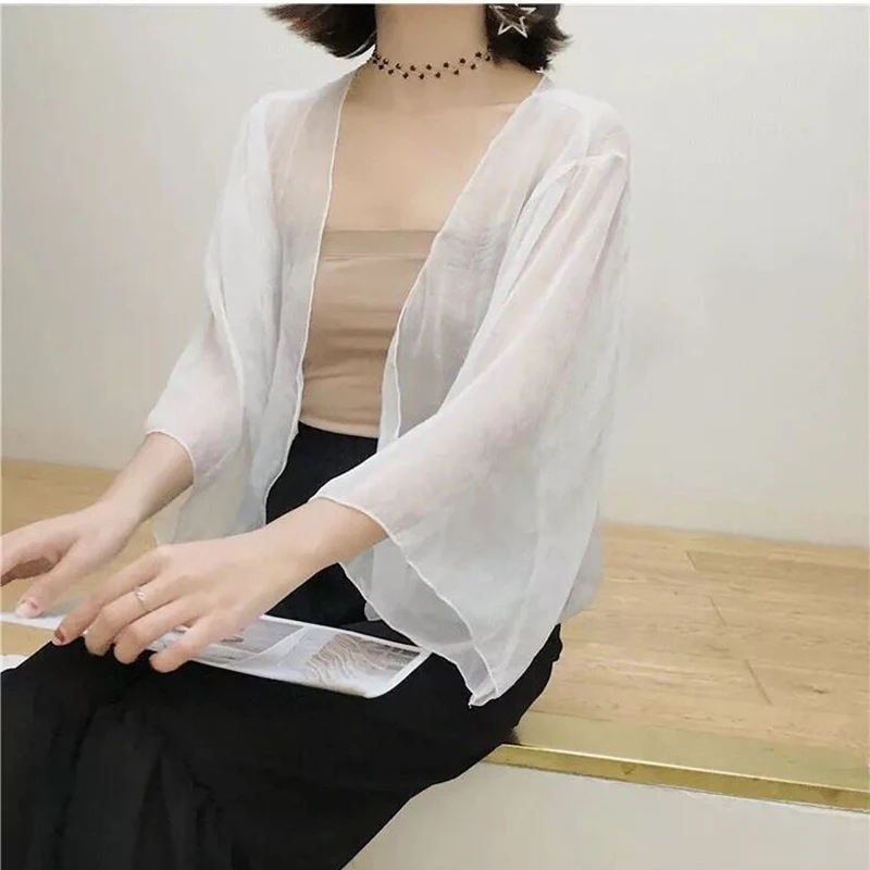 Женская прозрачная блузка-кимоно Geskeey зеленая Длинная блузка с открытым крючком