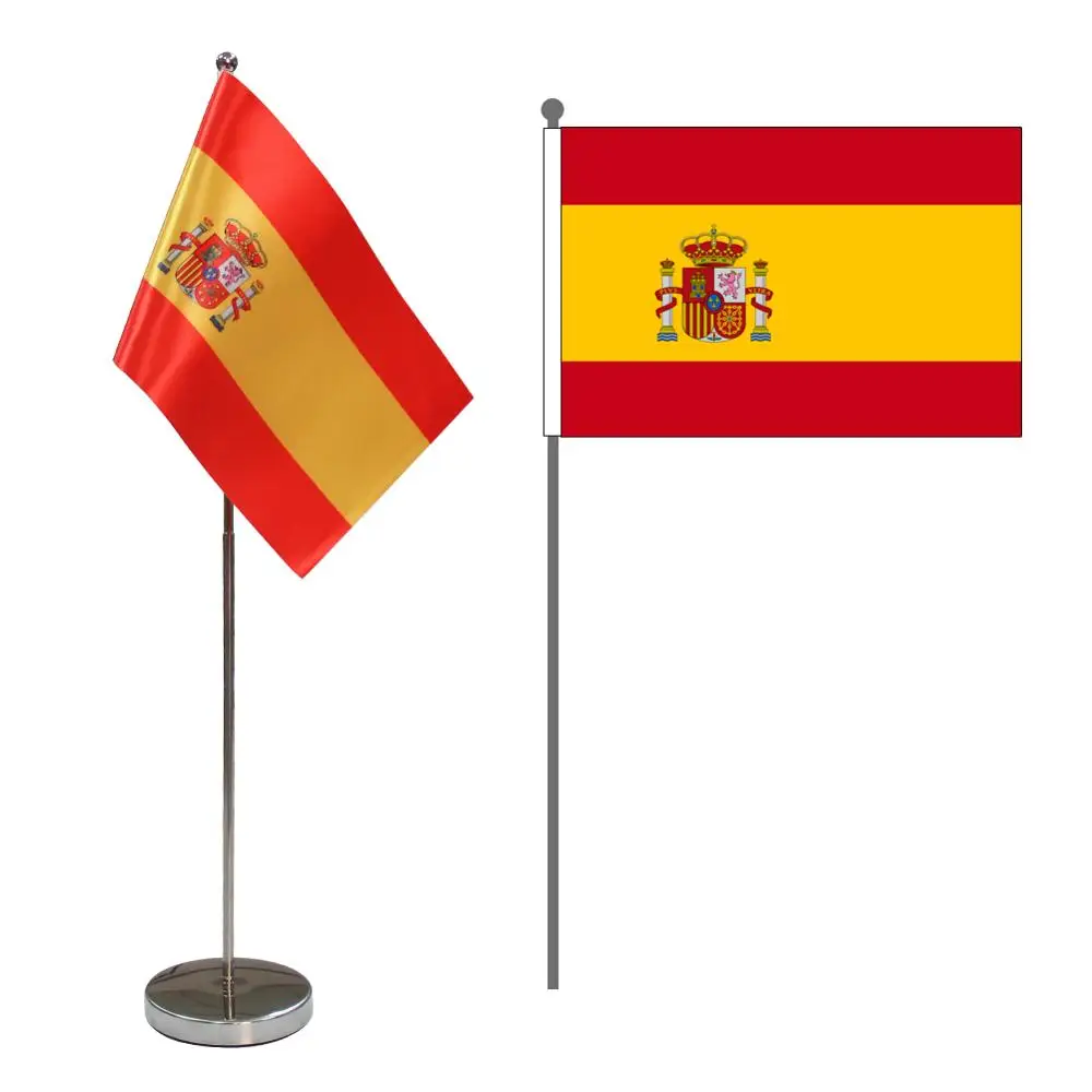 

Spain Table Flag 9" x 6" Spanish Desktop Desk Flag Table Display with Sticks & Bases Table Flag Flagpole Set for Home Decoration