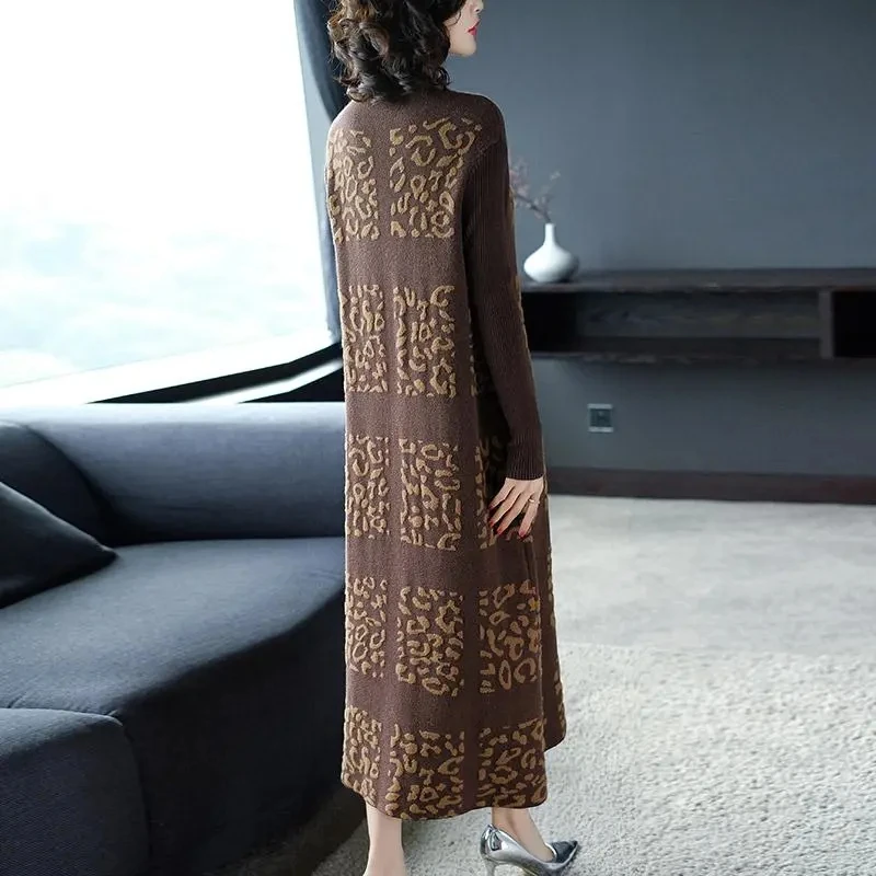 Женская одежда элегантное вязаное шерстяное платье большого размера с юбкой