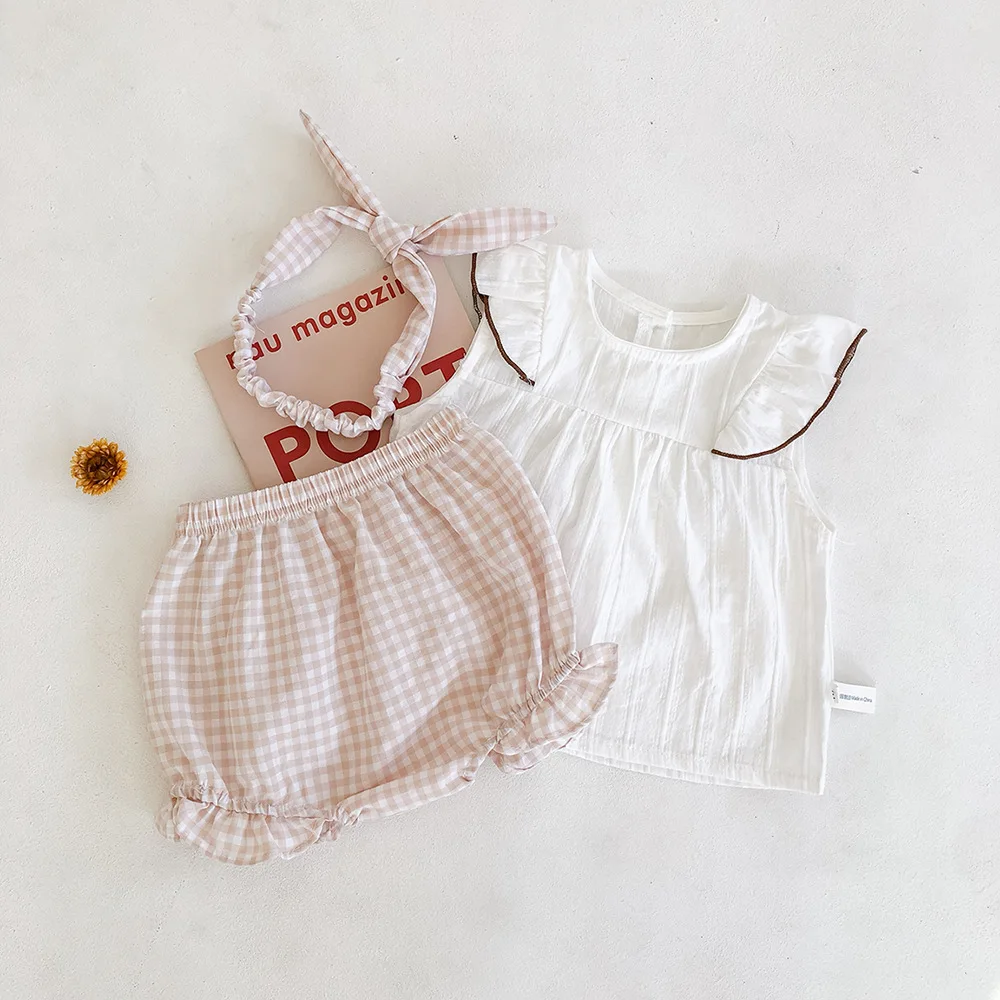 Летний топ с пышными рукавами для малышей + шорты цветочным рисунком повязка на